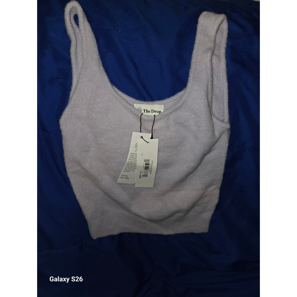 C. The Drop Lavender Purple Fuzzy Knit Crop Tank Top XS Sleeveless Sweater Lilac
